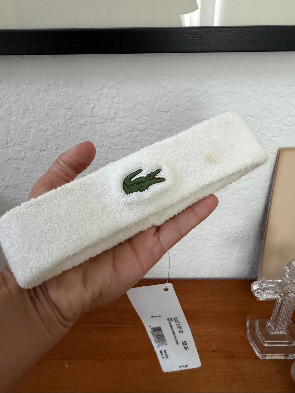 Lacoste White Terry Headband with Crocodile Logo